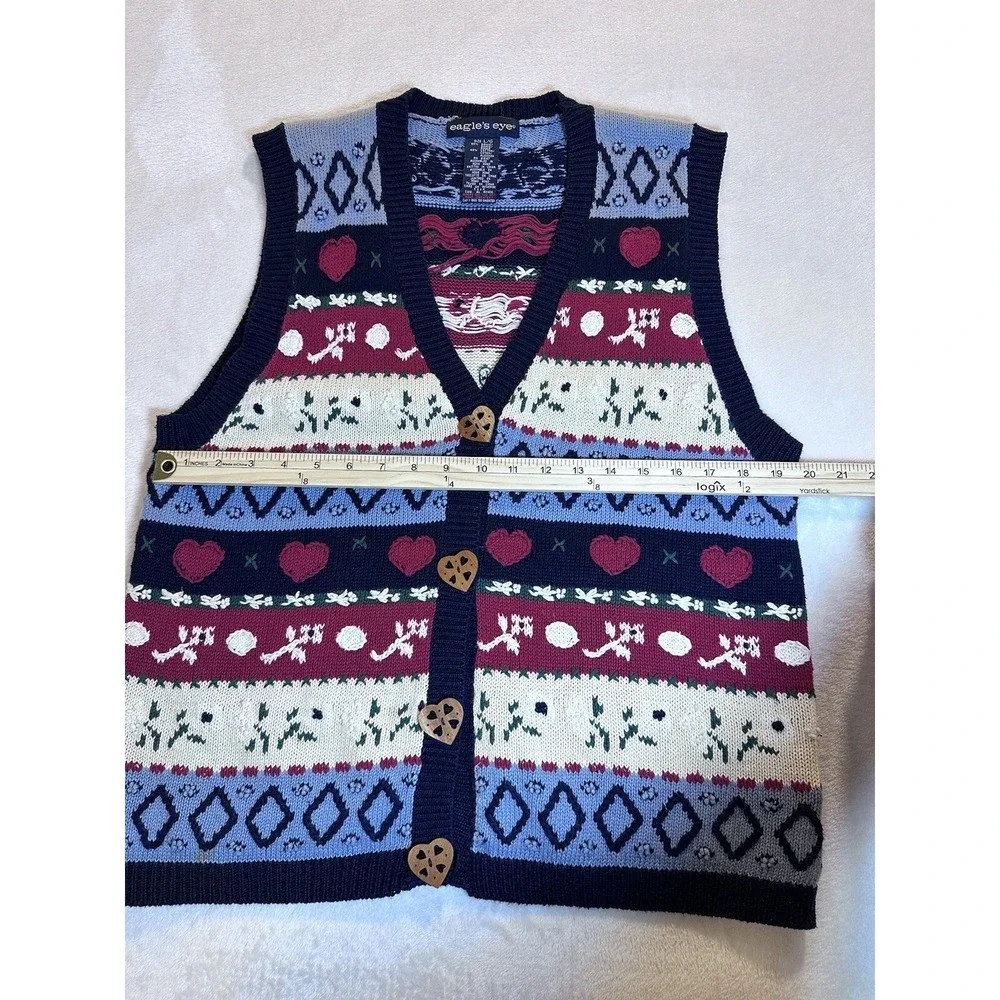 Vintage Eagle's Eye Sweater Vest Size L Hearts Flowers  Valentines - Picture 4 of 9